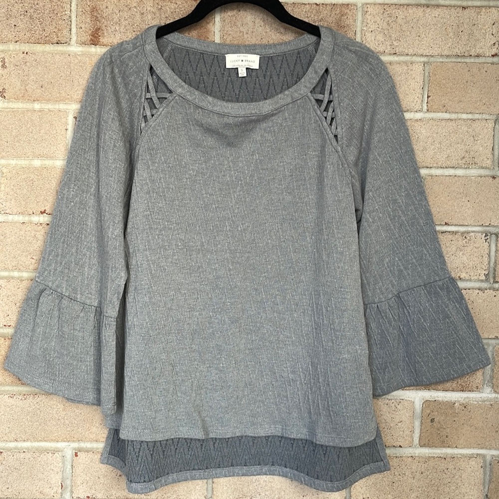 Lucky Brand Gray Textured Bell Sleeve Top